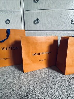 Louis Vuitton Orange Shopping Bags with Black Logo
